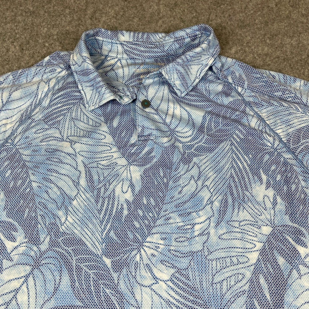 Tommy Bahama IslandZone Perormance Polo Mens XL Blue Tropical Palm Leaf Print
